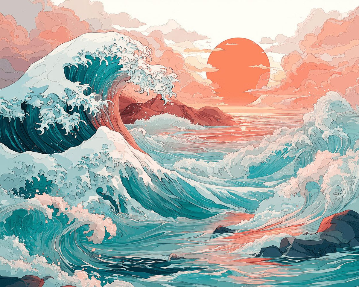 Pastel ocean waves cross stitch kit for beginners