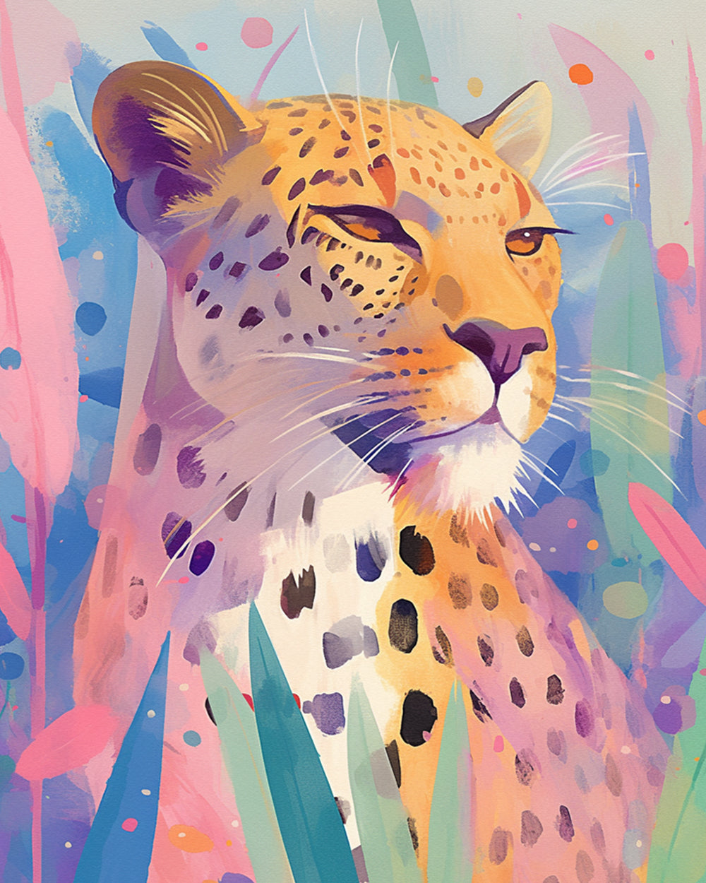 Pastel painted leopard cross stitch kit for beginners