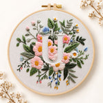 Pastel pink blooms and letter u embroidery kit