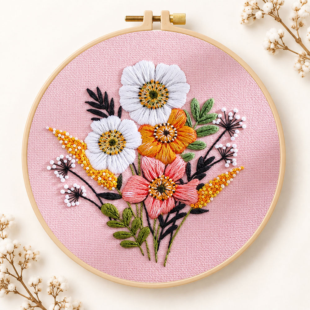 Pastel pink florals embroidery kit