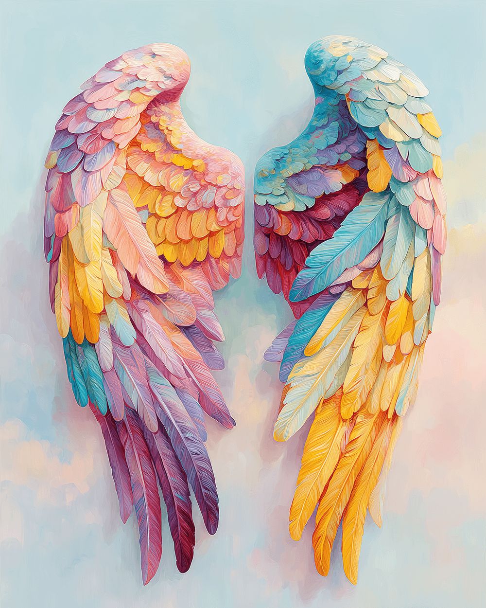 Pastel rainbow angel wings cross stitch kit for beginners