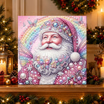Finished pastel santa with butterflies pearl diamond painting artwork displayed as holiday home decor