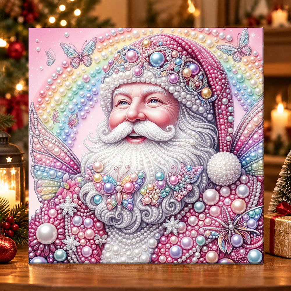 Pastel santa with butterflies pearl diamond painting kit for beginners