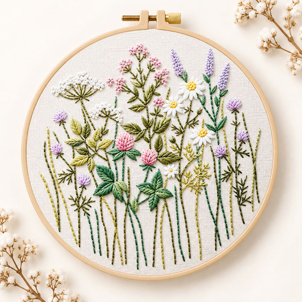 Pastel wildflower hand embroidery kit