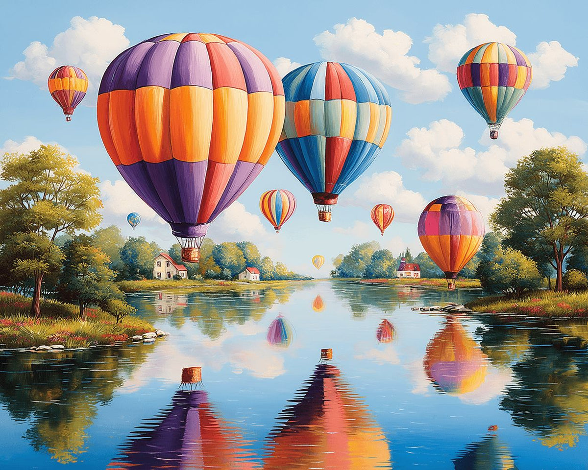 Pastoral river balloon ride cross stitch kit for beginners