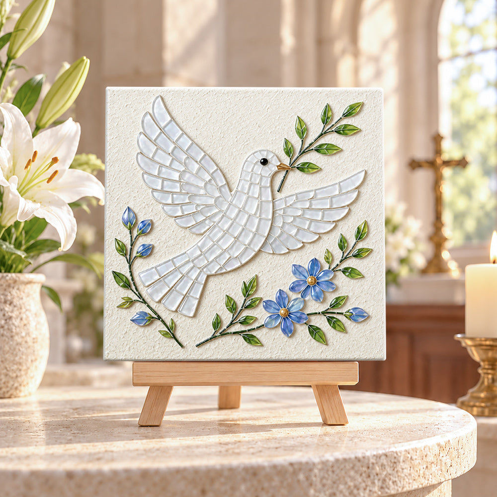 Peace dove sea glass art kit displayed as seasonal home decor