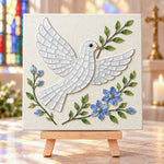 Peace dove sea glass art kit finished artwork on display