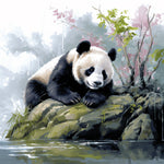 Peaceful riverside panda cross stitch kit for beginners