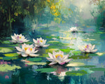 Peaceful white water lilies in pond cross stitch kit for beginners