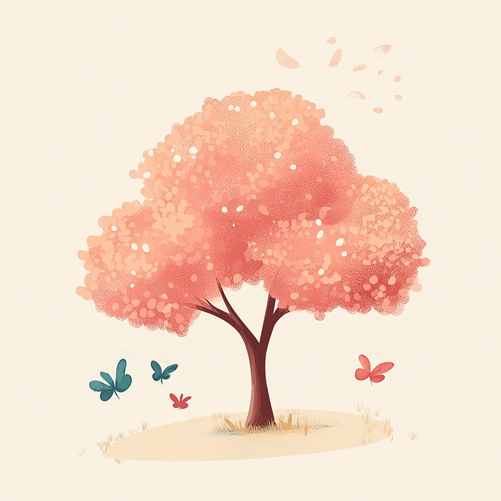 Peach tree with butterflies cross stitch kit for beginners