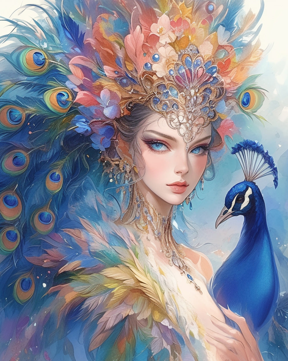 Peacock goddess cross stitch kit for beginners