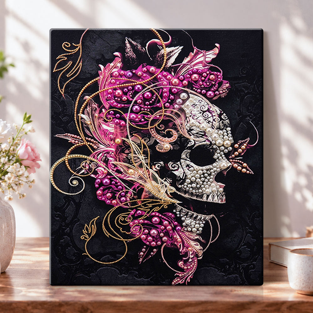 Pearl adorned floral skull pearl diamond painting kit for beginners
