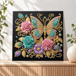 Finished pearl butterfly and roses pearl diamond painting artwork displayed as holiday home decor