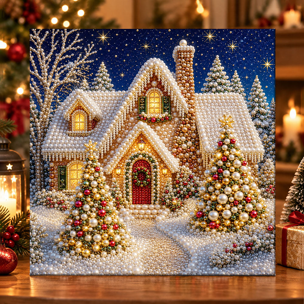 Pearl christmas cottage pearl diamond painting kit for beginners