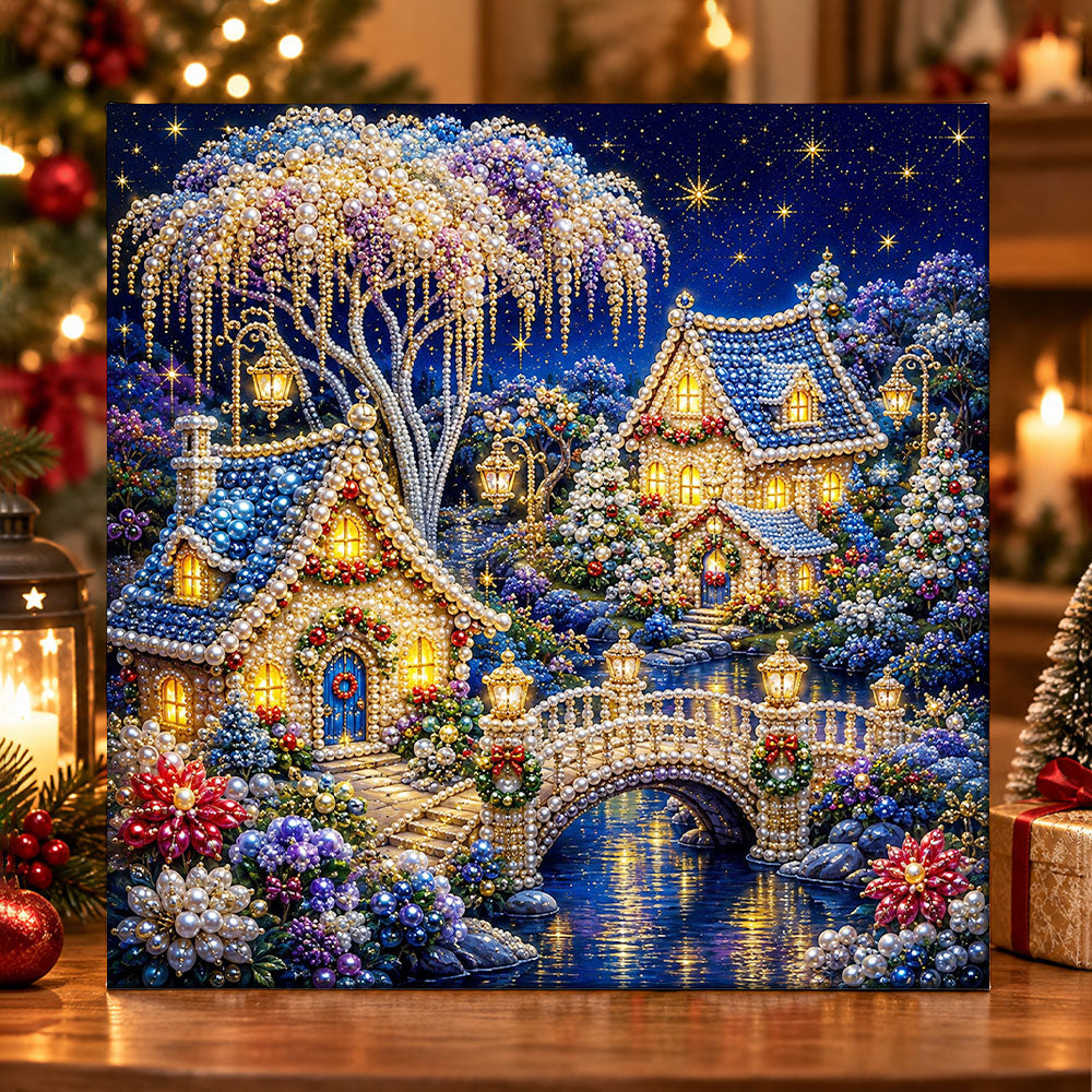 Pearl christmas house by the lake pearl diamond painting kit for beginners