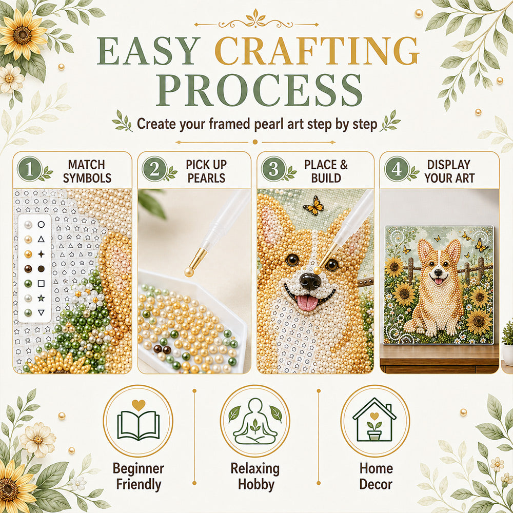 Step-by-step process for placing pearls on the printed design