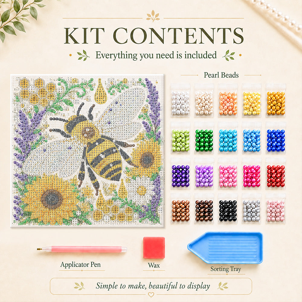 Pearl beads and tools included with an pearl painting kit