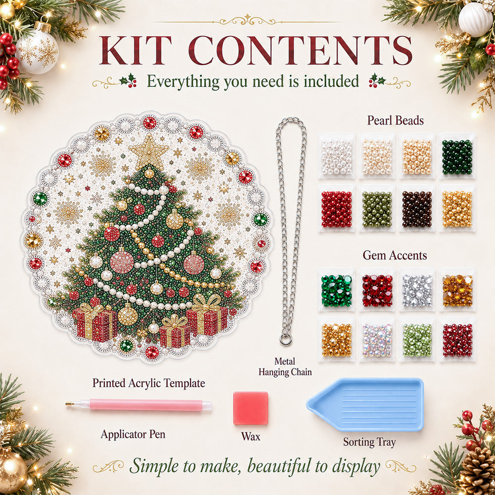 Pearl diamond painting kit includes pearl beads, applicator pen, wax, sorting tray and instructions
