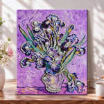 Pearl irises in purple vase pearl diamond painting kit for beginners
