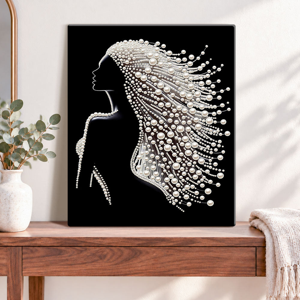 Finished pearl lady silhouette pearl diamond painting artwork displayed as home decor