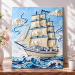 Pearl sailing ship on waves pearl diamond painting kit for beginners