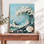 Finished pearl wave and shell pearl diamond painting artwork displayed as home decor