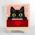 Peeking black cat with green eyes punch needle kit for beginners