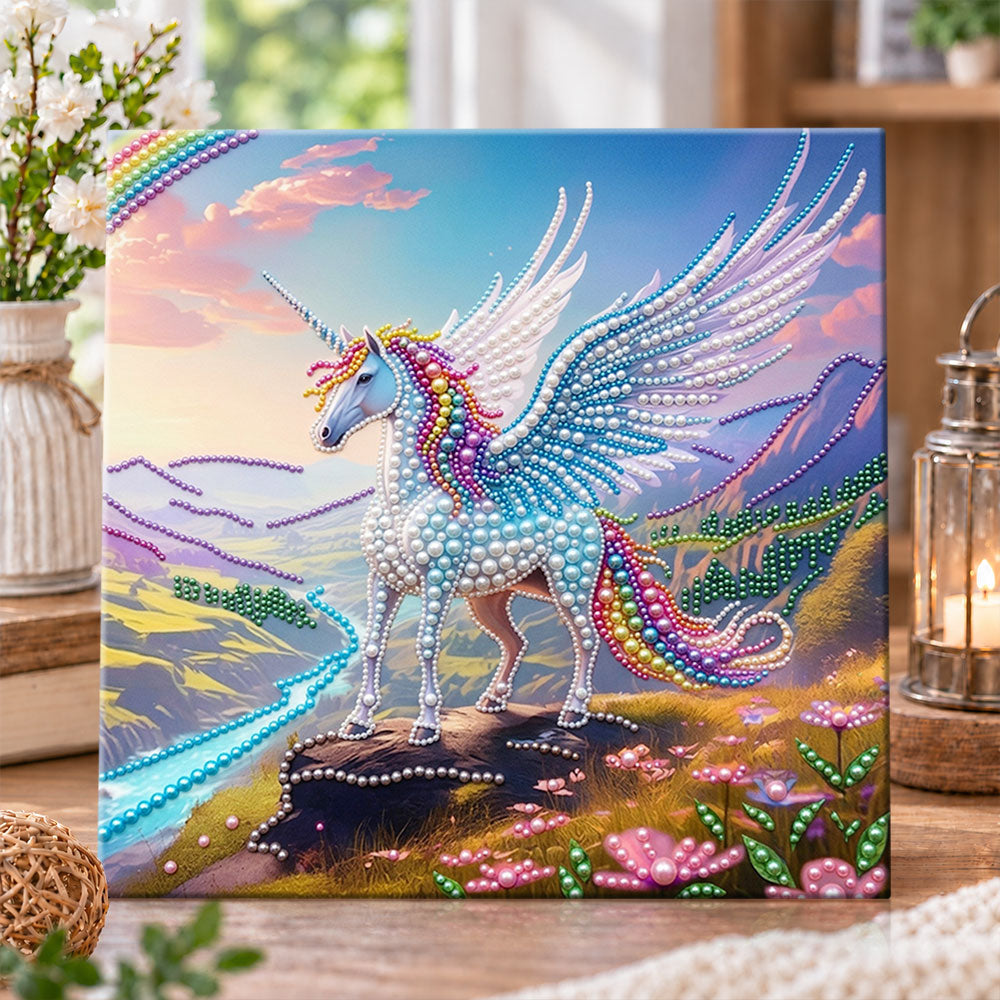 Pegasus standing on mountain cliff pearl diamond painting kit for beginners