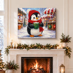 Finished penguin at winter market pearl diamond painting artwork displayed as holiday home decor