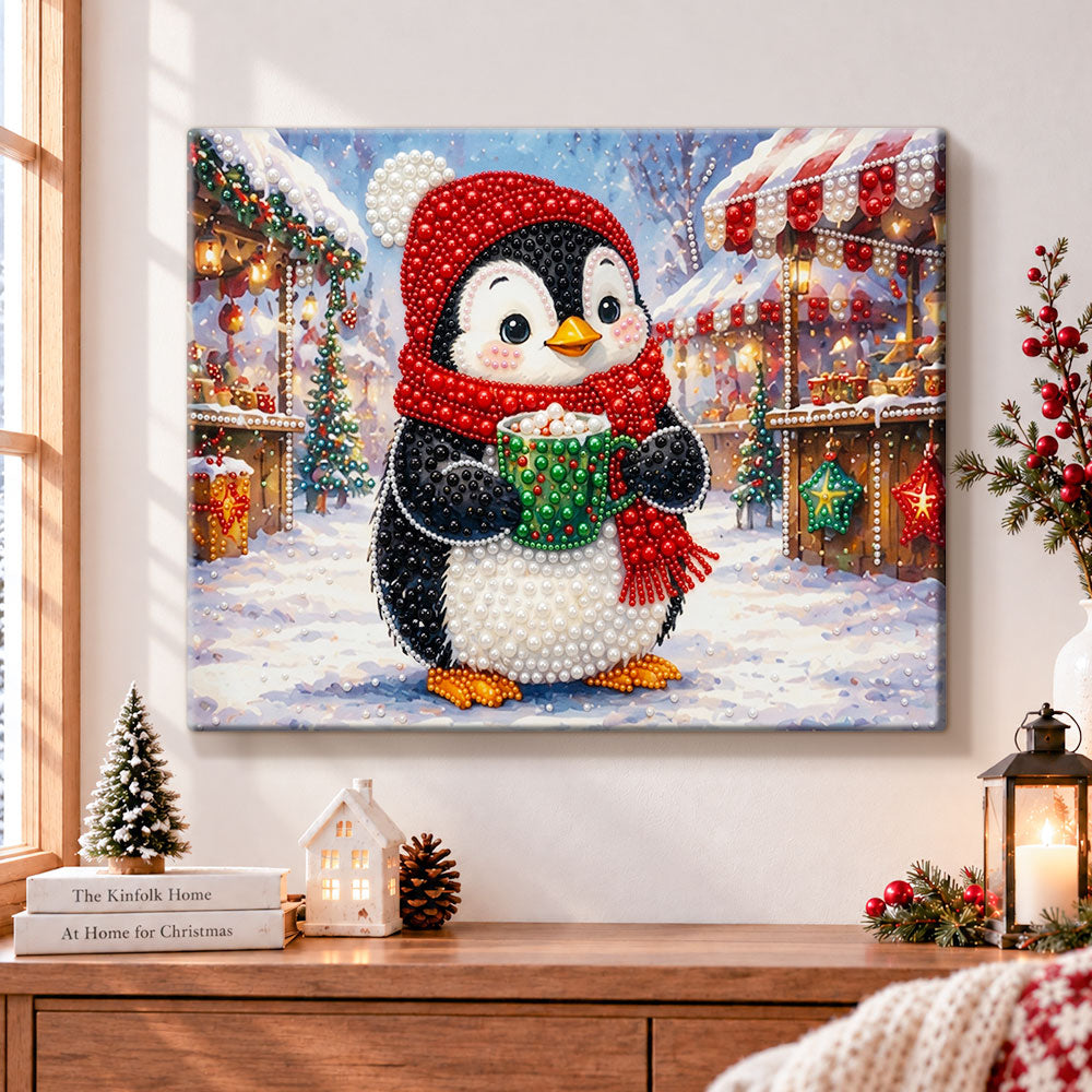 Penguin at winter market pearl diamond painting kit for beginners