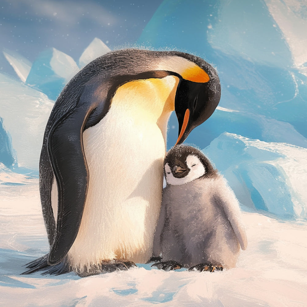 Penguin parent and chick cross stitch kit for beginners