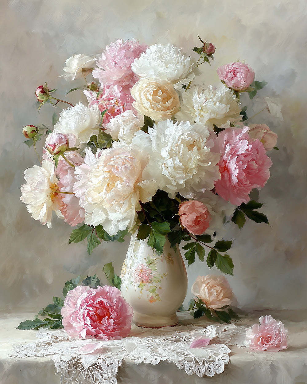 Peonies in porcelain vase cross stitch kit for beginners