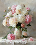 Peonies in porcelain vase cross stitch kit for beginners