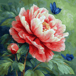 Peony and blue butterflies cross stitch kit for beginners