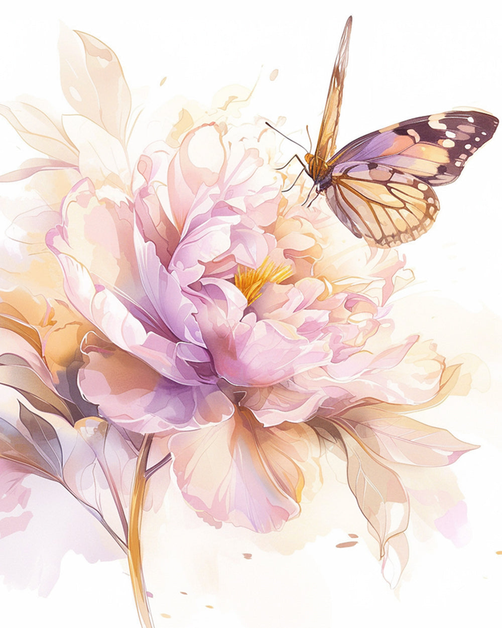 Peony with butterfly cross stitch kit for beginners