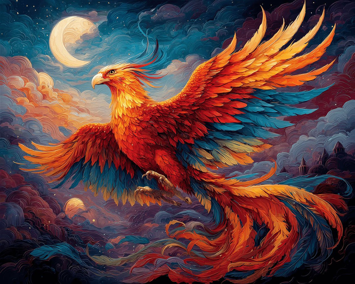 Phoenix flying under starry sky cross stitch kit for beginners