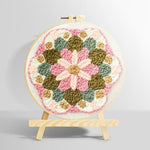 Pink and green flower mandala punch needle kit for beginners