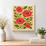 Finished pink and red rose flowers artwork displayed on a wall