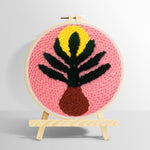Pink background botanical vase punch needle kit for beginners