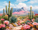 Pink blooming cactus in desert cross stitch kit for beginners