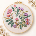 Pink blooms and letter k embroidery kit