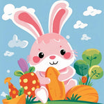 Pink bunny with carrots cross stitch kit for beginners