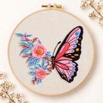 Pink butterfly with peony embroidery kit