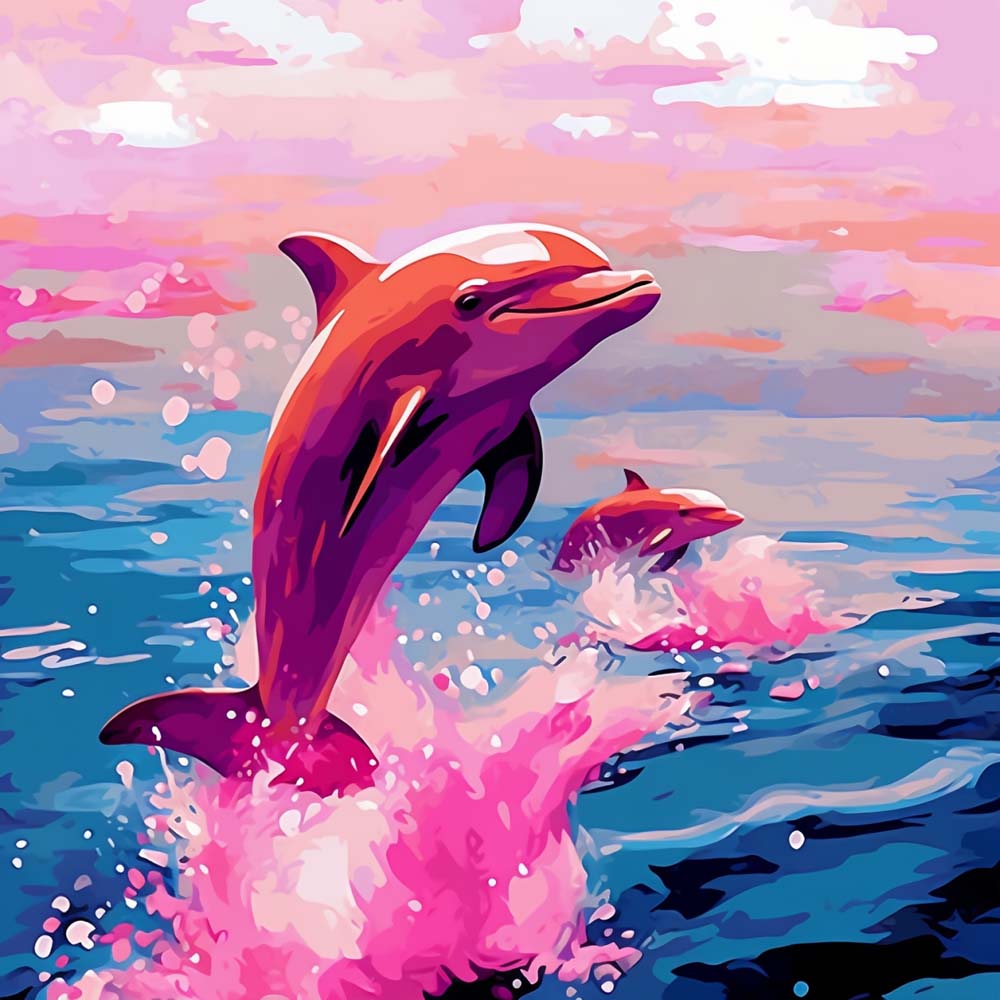 Pink dolphin ocean cross stitch kit for beginners