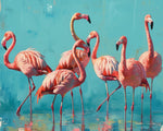 Pink flamingos in teal water cross stitch kit for beginners