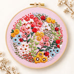 Pink floral art with ladybugs embroidery kit