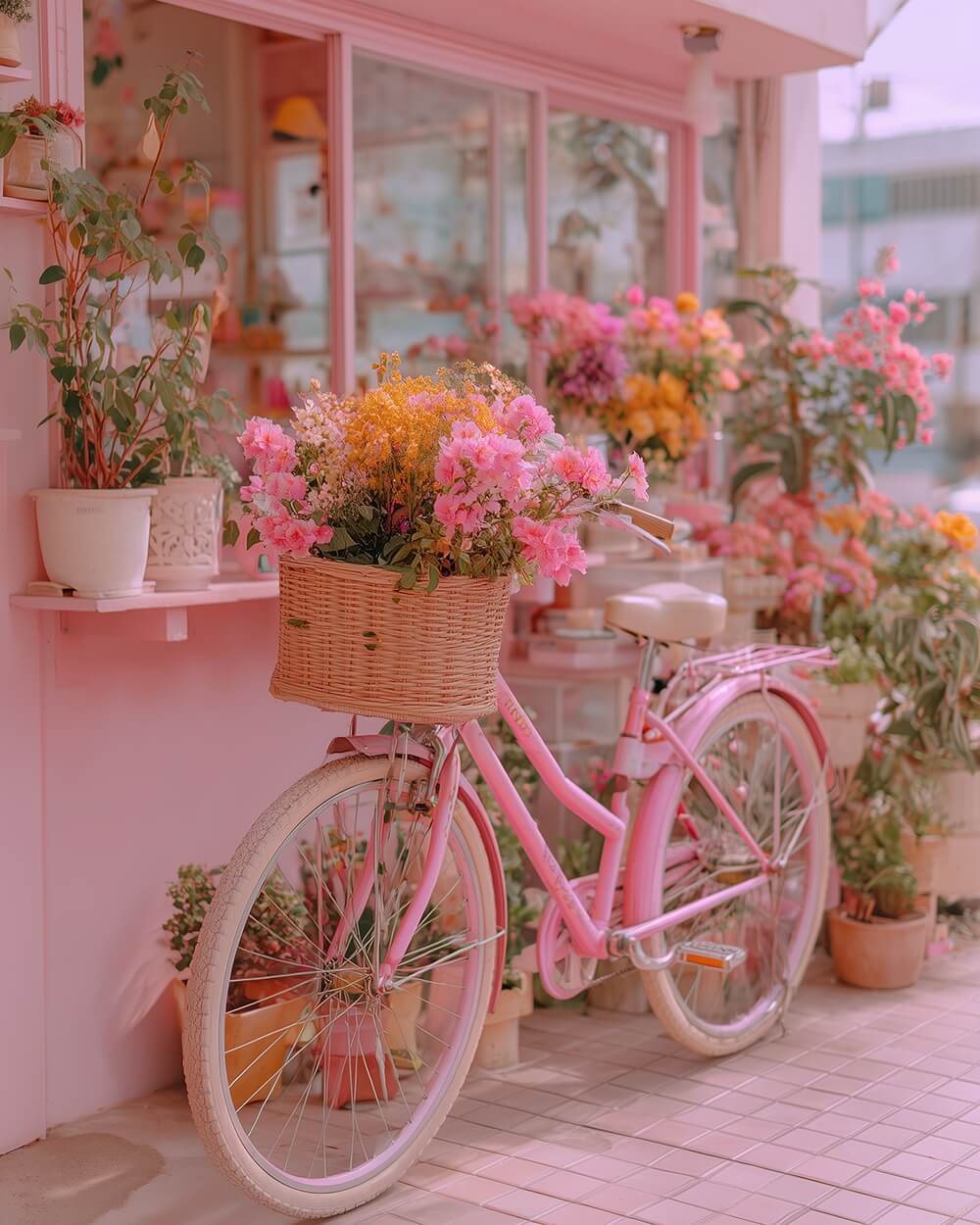 Pink floral bicycle cross stitch kit for beginners