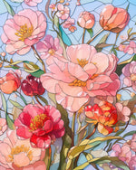 Pink flowers stained glass style cross stitch kit for beginners