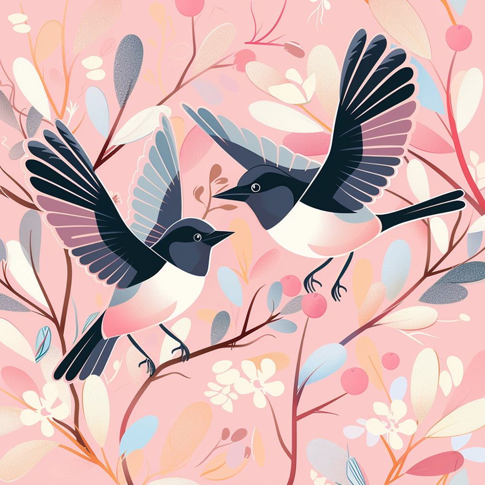 Pink garden magpies cross stitch kit for beginners