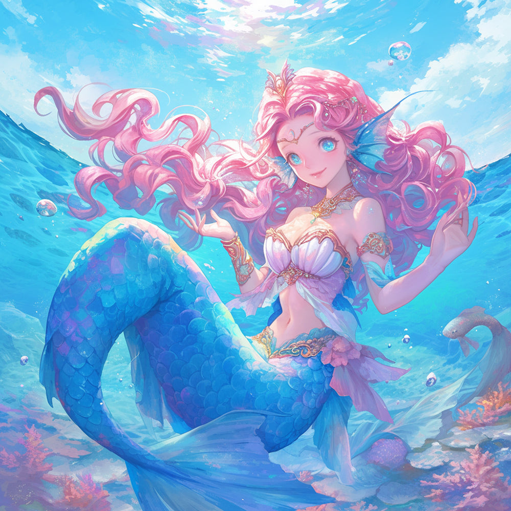 Pink hair anime mermaid cross stitch kit for beginners